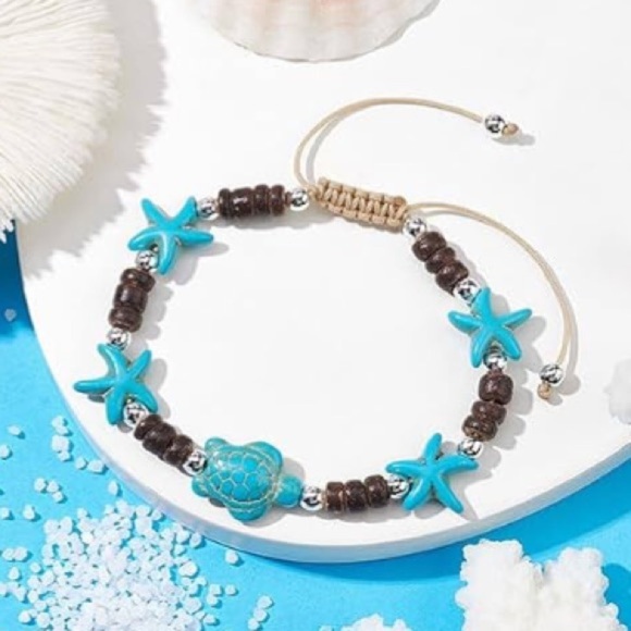 NWT Coastal Sea Turtle & Starfish Synthetic Adjustable Anklet Bracelet - Picture 1 of 2